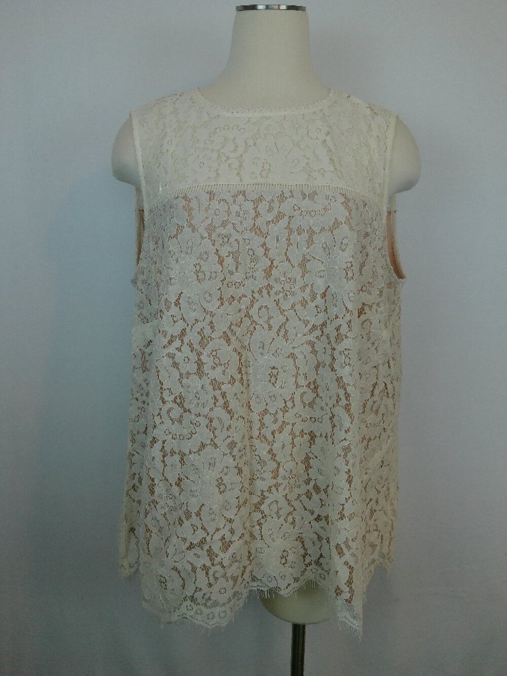Blouse Sleeveless Rose + Olive Floral Lace Cream Nude Lined Size 1X